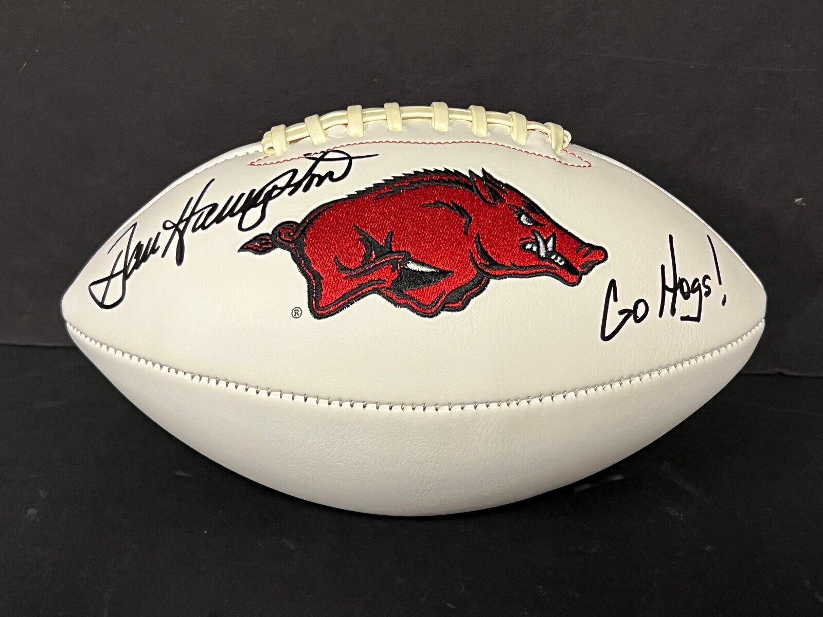 Dan Hampton Arkansas Razorbacks Signed Logo Football Go Hogs! Beckett Hologram .