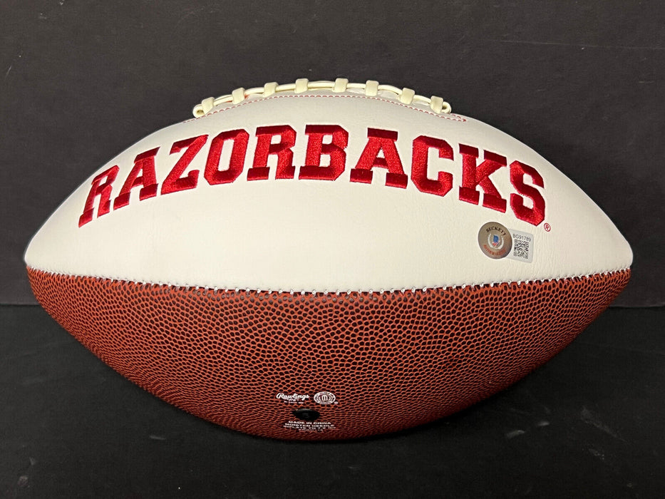 Dan Hampton Arkansas Razorbacks Signed Logo Football Go Hogs! Beckett Hologram .