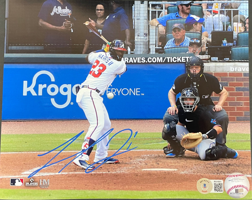 Michael Harris Braves Auto Signed 8x10 Beckett ROOKIE Hologram 1st MLB Hit .
