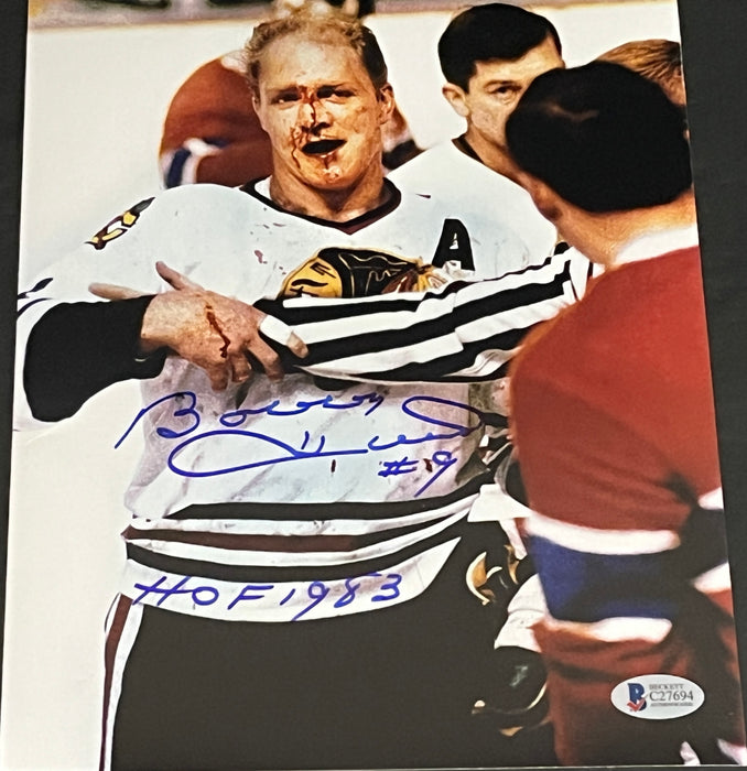 Bobby Hull Chicago Blackhawks Autographed Signed 8x10 HOF1983 Bloody Beckett Sticker