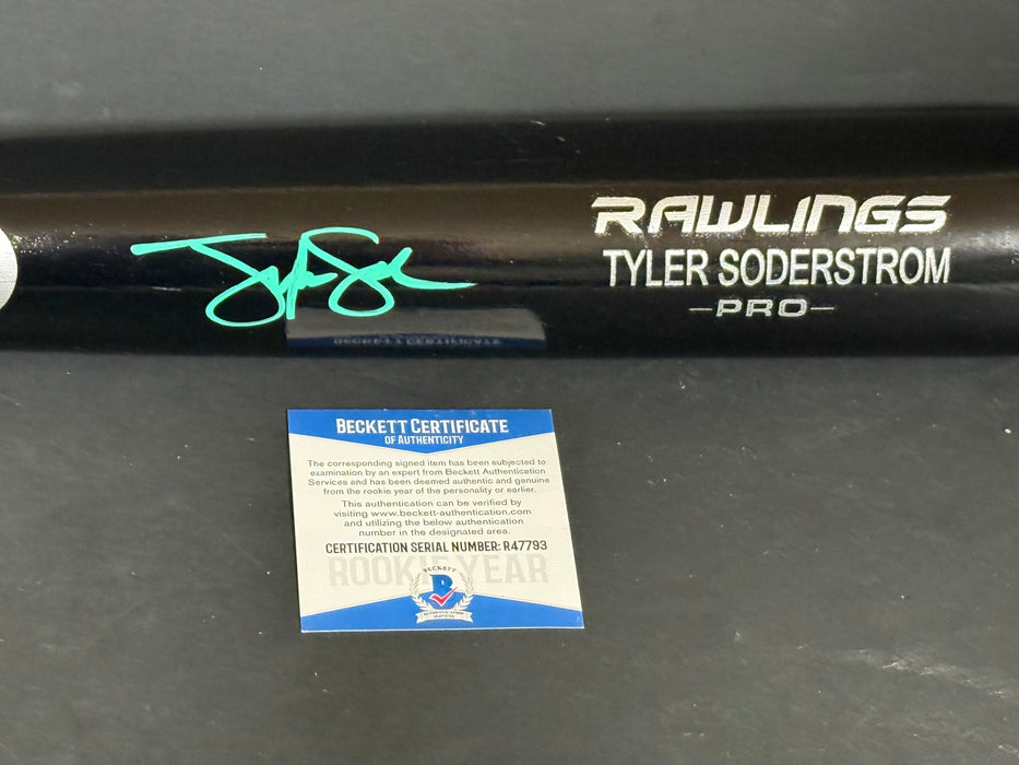 Tyler Soderstrom Oakland A's Autographed Signed Engraved Bat Black Beckett ROOKIE COA