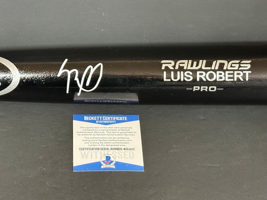 Luis Robert Chicago White Sox Signed Engraved Black Bat BECKETT WITNESS COA 1