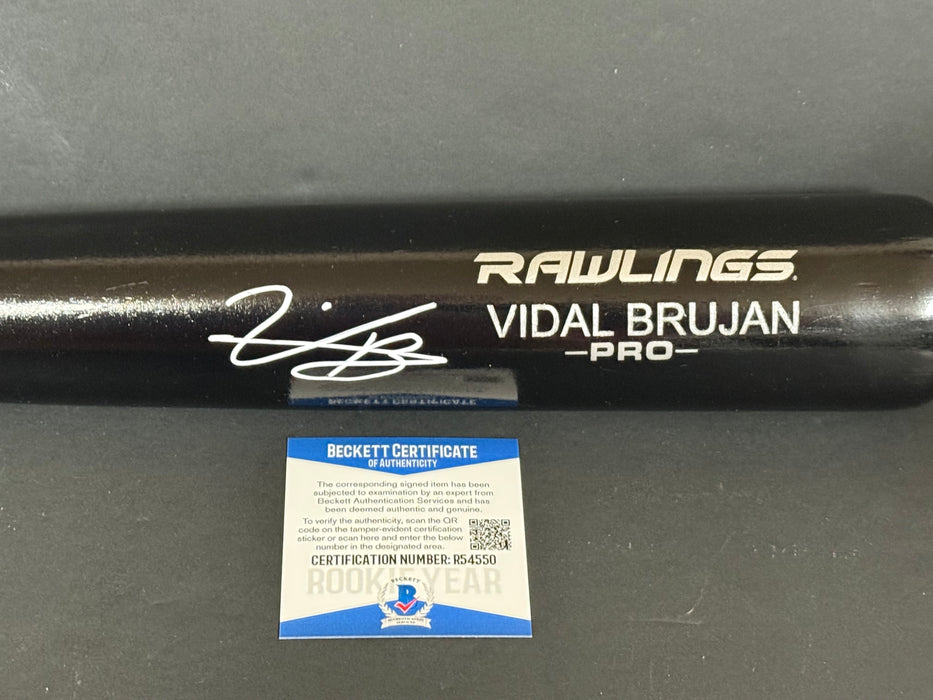 Vidal Brujan Tampa Rays Auto Signed Engraved Black Bat Beckett Rookie COA