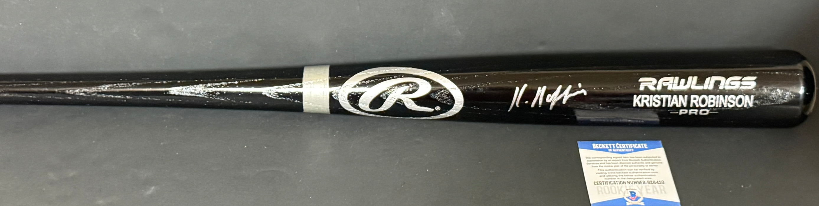 Kristian Robinson Diamondbacks Signed Engraved Black Bat BECKETT ROOKIE COA 1