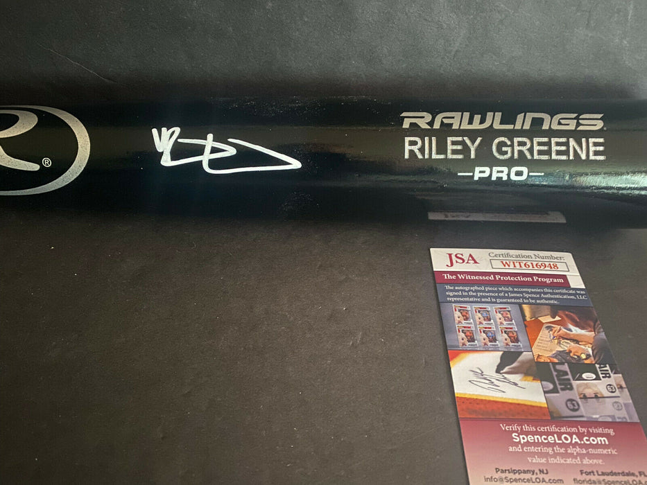 Riley Greene Tigers Autographed Signed Engraved Black Bat JSA Witness COA
