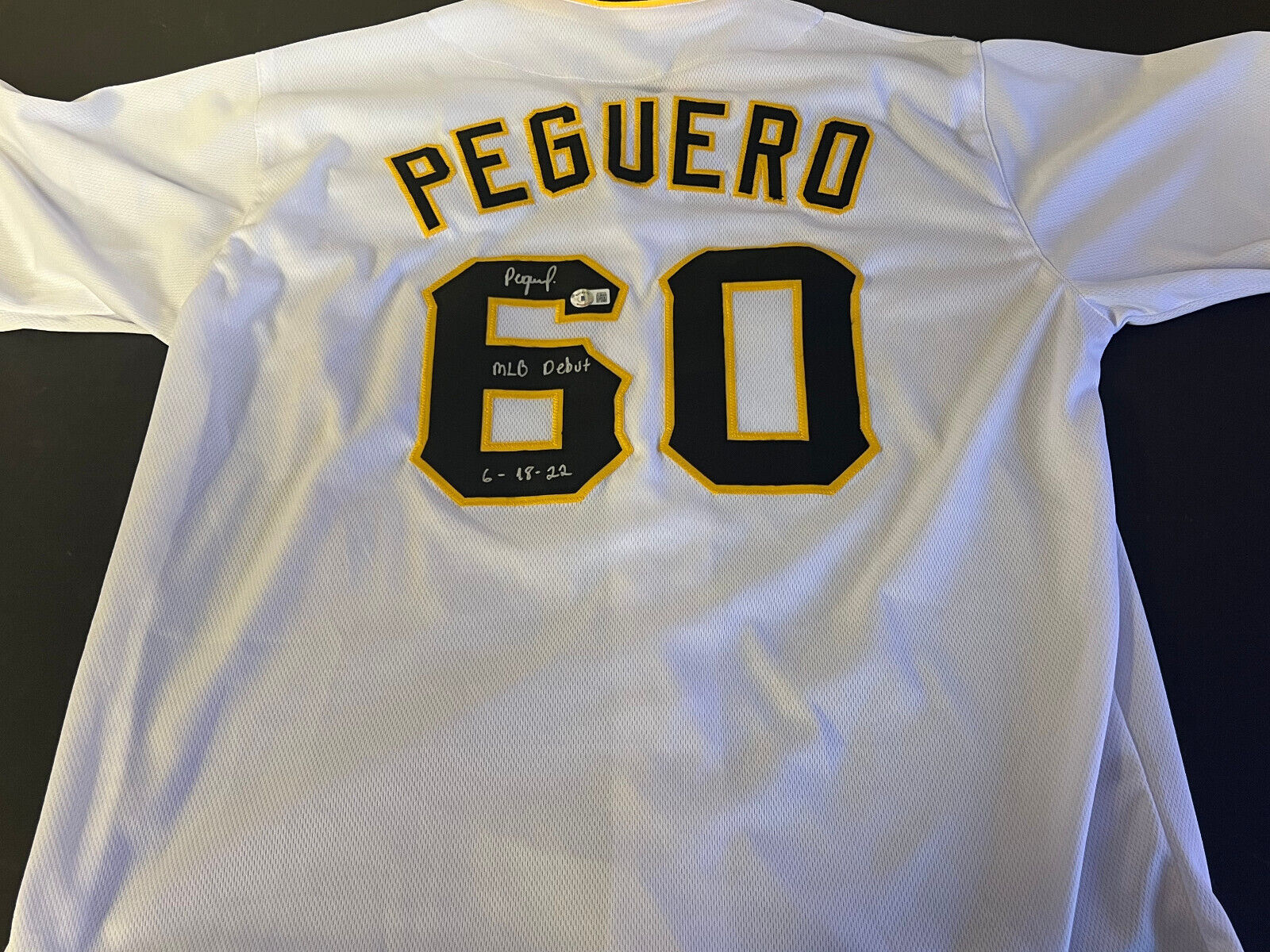Liover Peguero Pirates Auto Signed Custom Jersey Beckett Witness MLB Debut