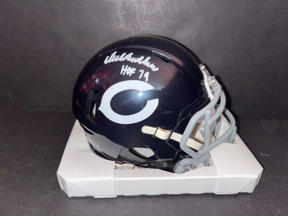 Dick Butkus Chicago Bears Auto Signed Throwback Mini Helmet Beckett HOF 1979 .