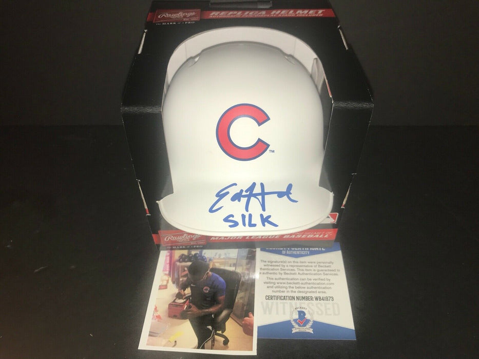 Ed Howard "SILK" Cubs Signed WHITE MATTE Mini Helmet Beckett WITNESS COA .
