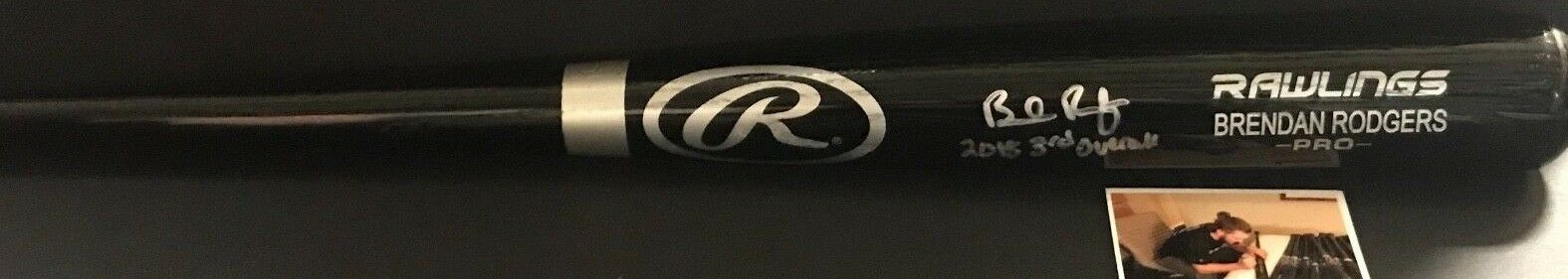 Brendan Rodgers Rockies Autographed Signed Black Full Size Bat 2015 3rd Overall