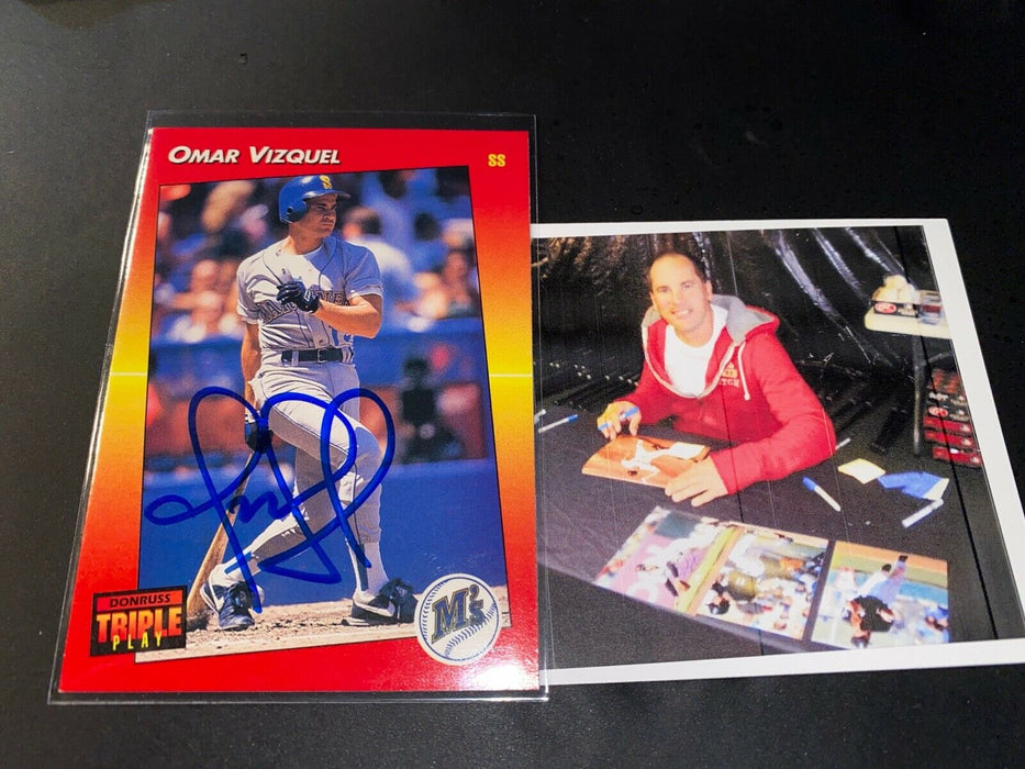 Omar Vizquel Mariners Indians Autographed Signed 1992 Donruss Triple Play