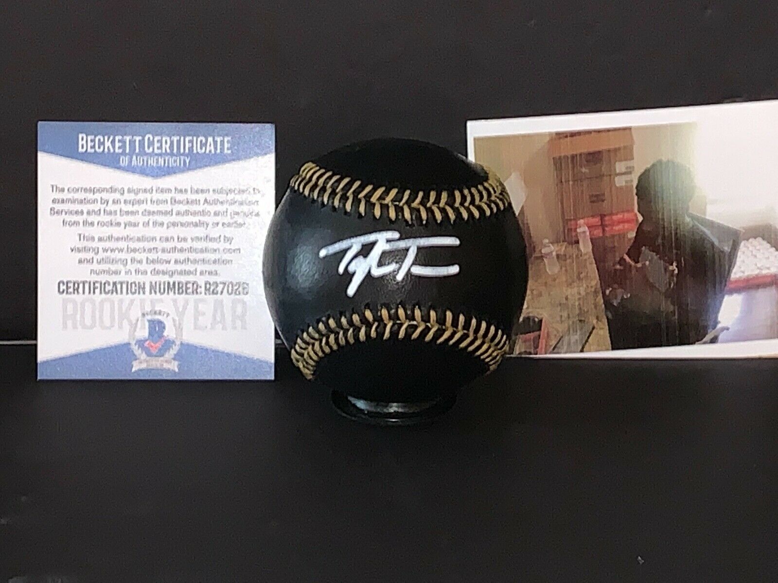 Taylor Trammell Reds Autographed Signed BLACK Baseball White Beckett Rookie COA