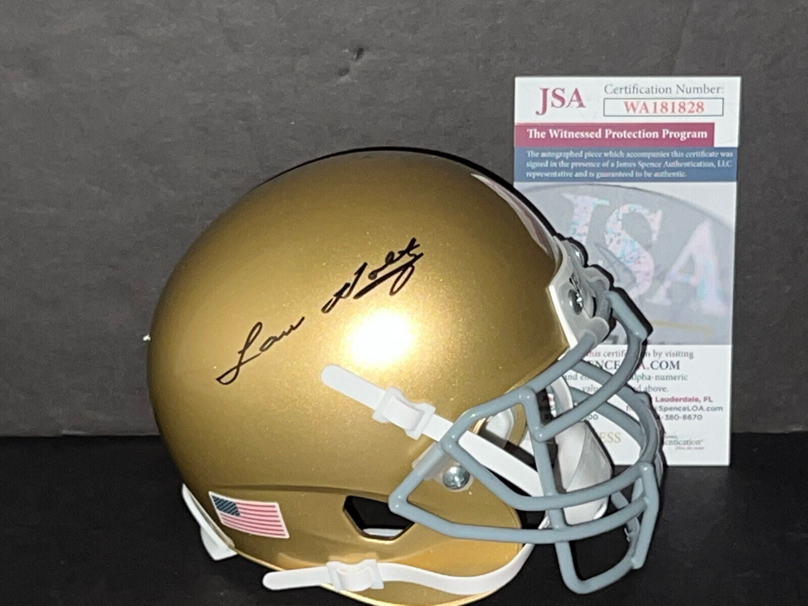 Lou Holtz Notre Dame Auto Signed Schutt Mini Helmet JSA COA