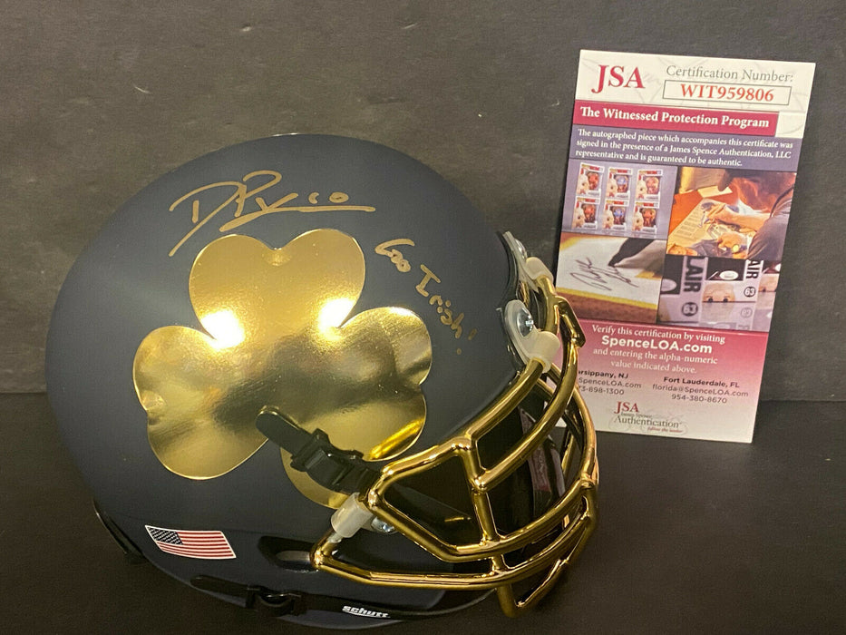 Drew Pyne Notre Dame Signed BLUE Shamrock Mini Helmet JSA COA GO IRISH