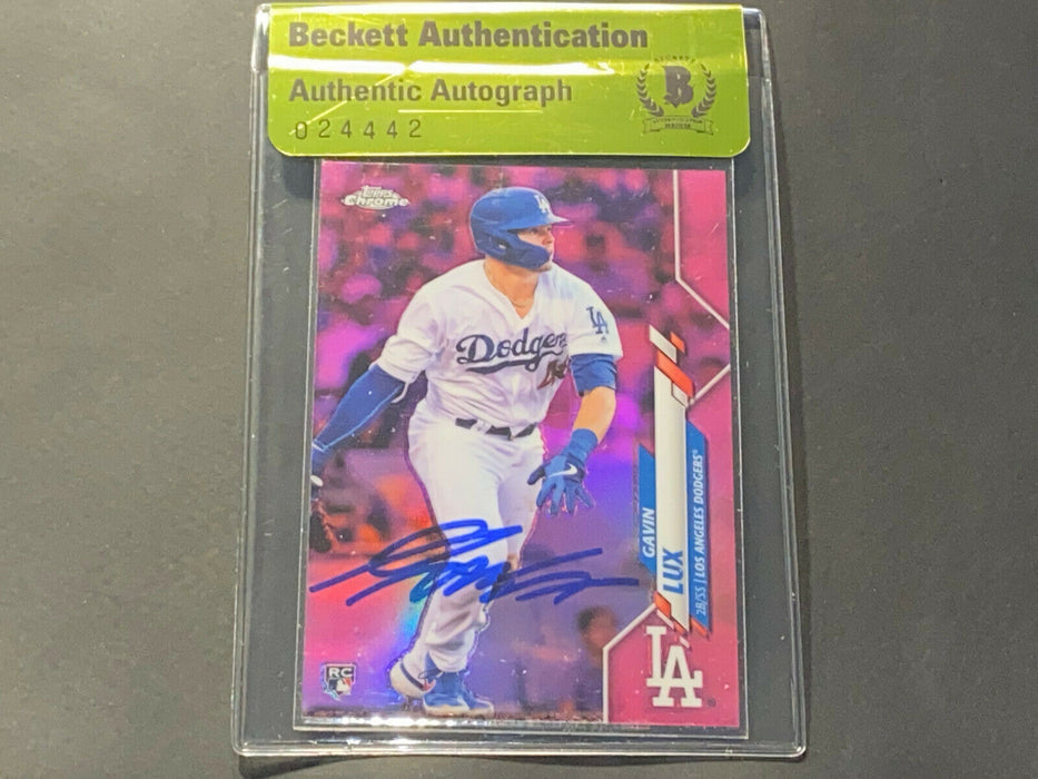 Gavin Lux Dodgers Auto Signed 2020 Topps Chrome PINK Refractor BECKETT BAS ..