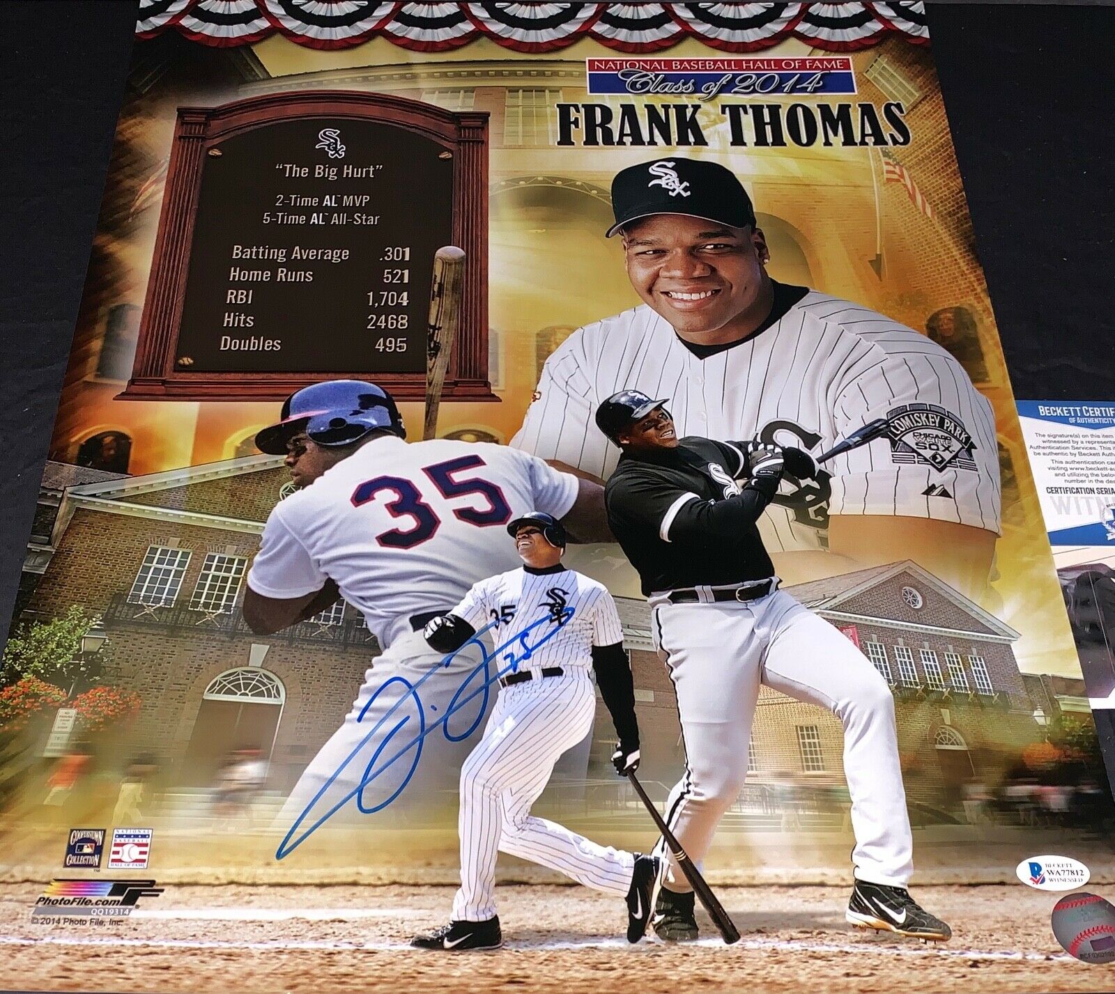 Frank Thomas White Sox Autographed Signed 16x20 Photo Beckett WITNESS COA 1