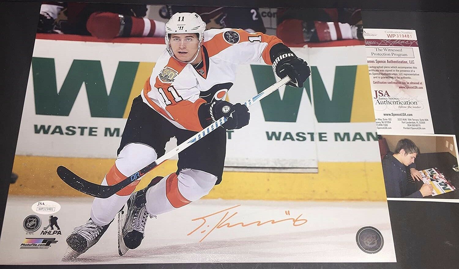Travis Konecny Philadelphia Flyers Autographed Signed 11x14 JSA Witness COA .