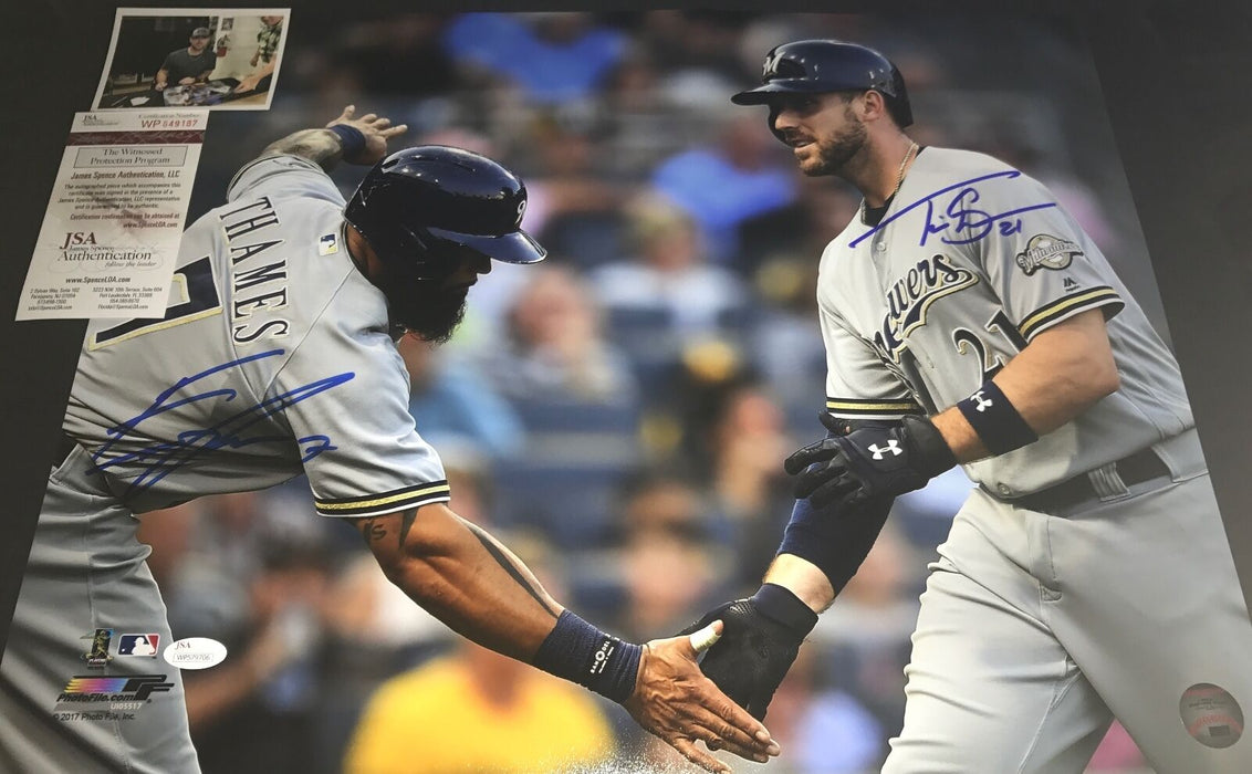 Eric Thames & Travis Shaw Brewers Autographed Signed 16x20 Photo JSA WITNESS COA