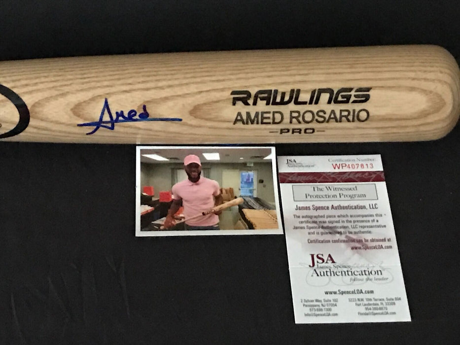 Amed Rosario Cleveland Guardians Signed Engraved Bat JSA WITNESS COA Blonde
