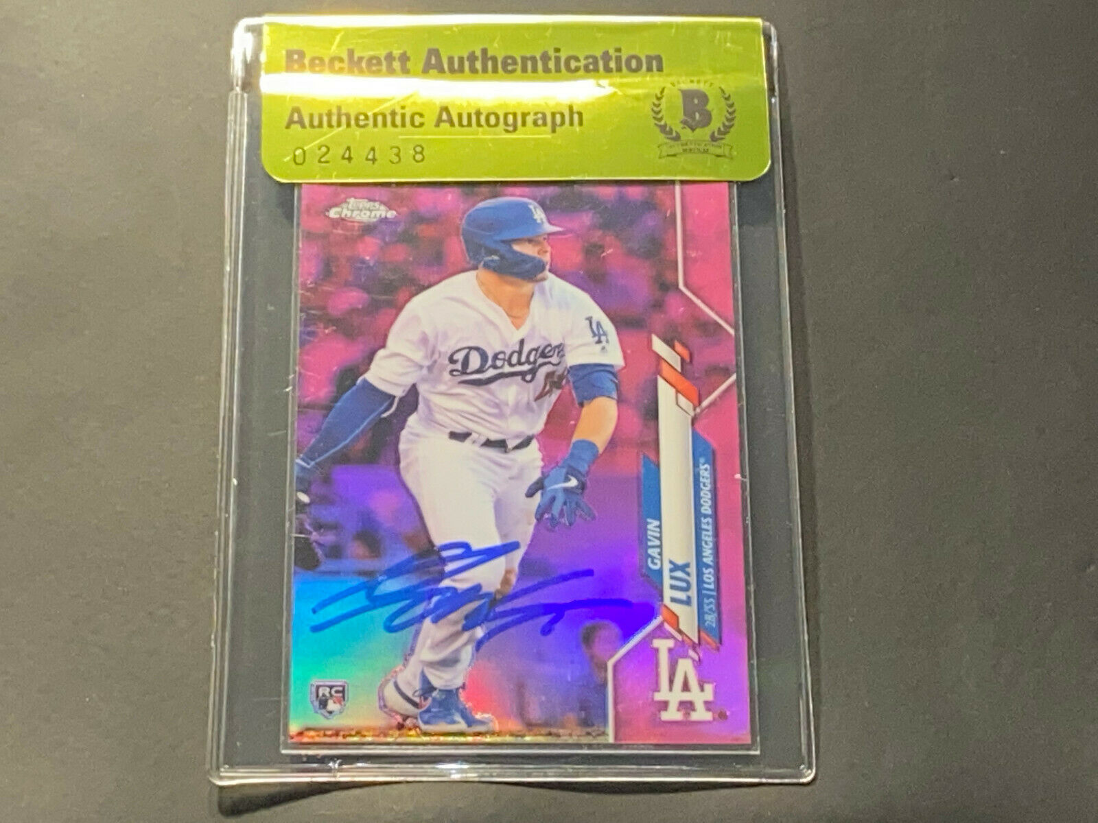 Gavin Lux Dodgers Auto Signed 2020 Topps Chrome PINK Refractor BECKETT BAS _