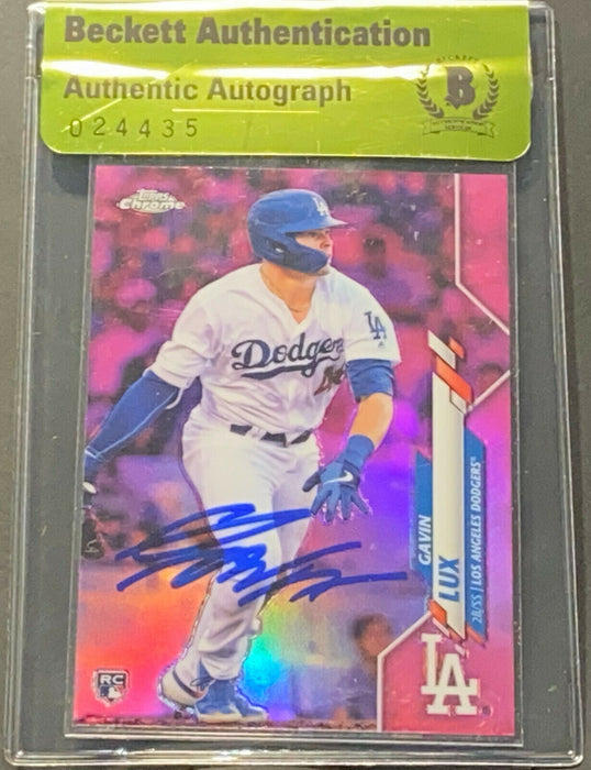 Gavin Lux Dodgers Auto Signed 2020 Topps Chrome PINK Refractor BECKETT BAS ''