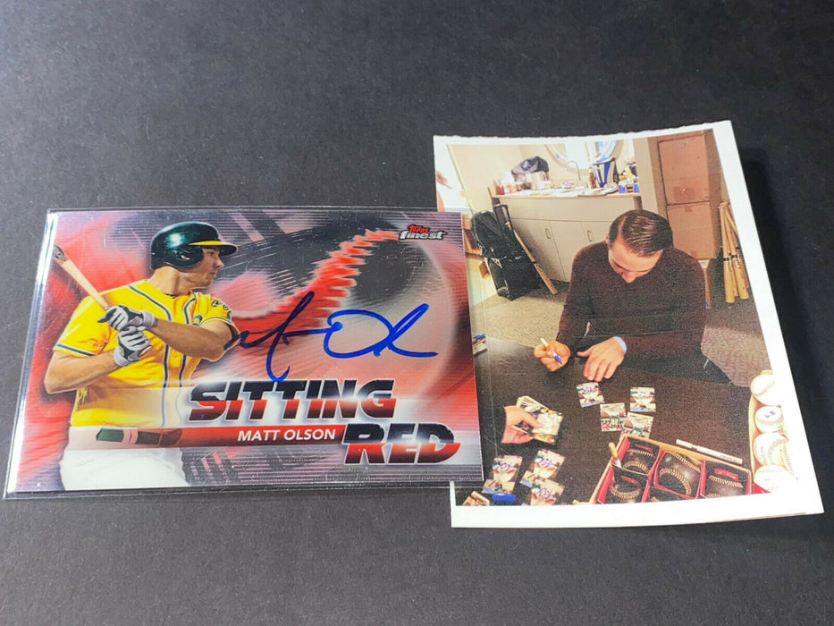Matt Olson Oakland A's 2018 Autographed Signed Topps Finest Sitting Red -