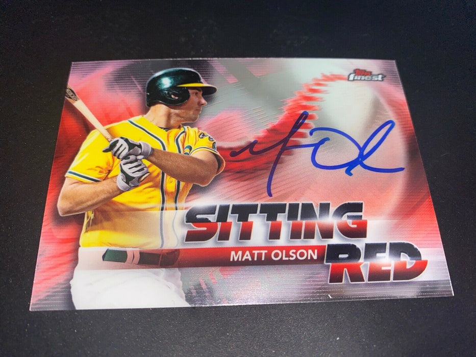 Matt Olson Oakland A's 2018 Autographed Signed Topps Finest Sitting Red