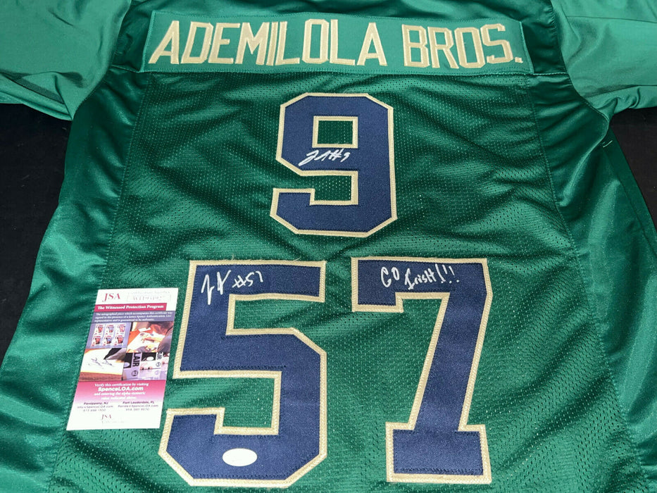 Justin Ademilola and Jayson  Notre Dame Irish Auto Signed Green Jersey JSA COA