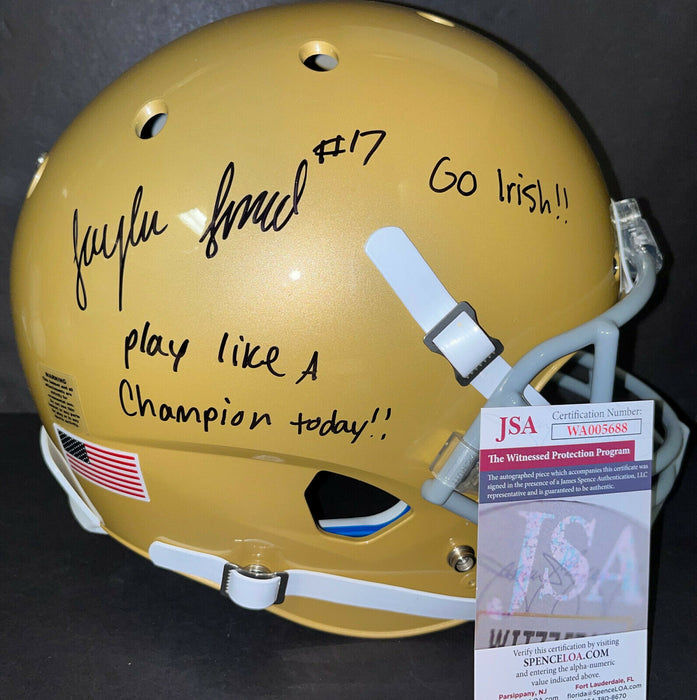 Jaylen Sneed Notre Dame Signed Schutt FULL SIZE Helmet JSA COA Go Irish PLACT