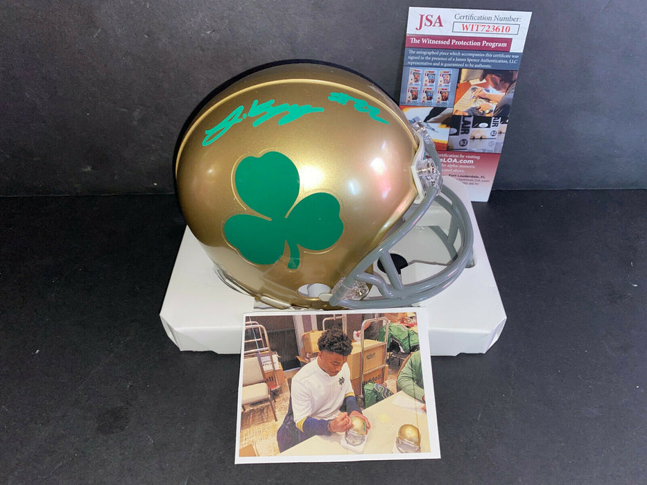Logan Diggs Notre Dame Auto Signed Shamrock Mini Helmet JSA COA