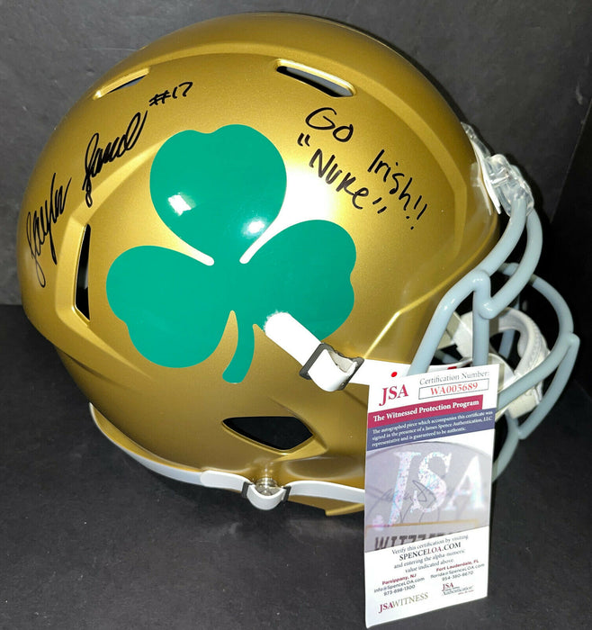 Jaylen Sneed Notre Dame Signed Shamrock FULL SIZE Helmet JSA COA Go Irish 2 Ins
