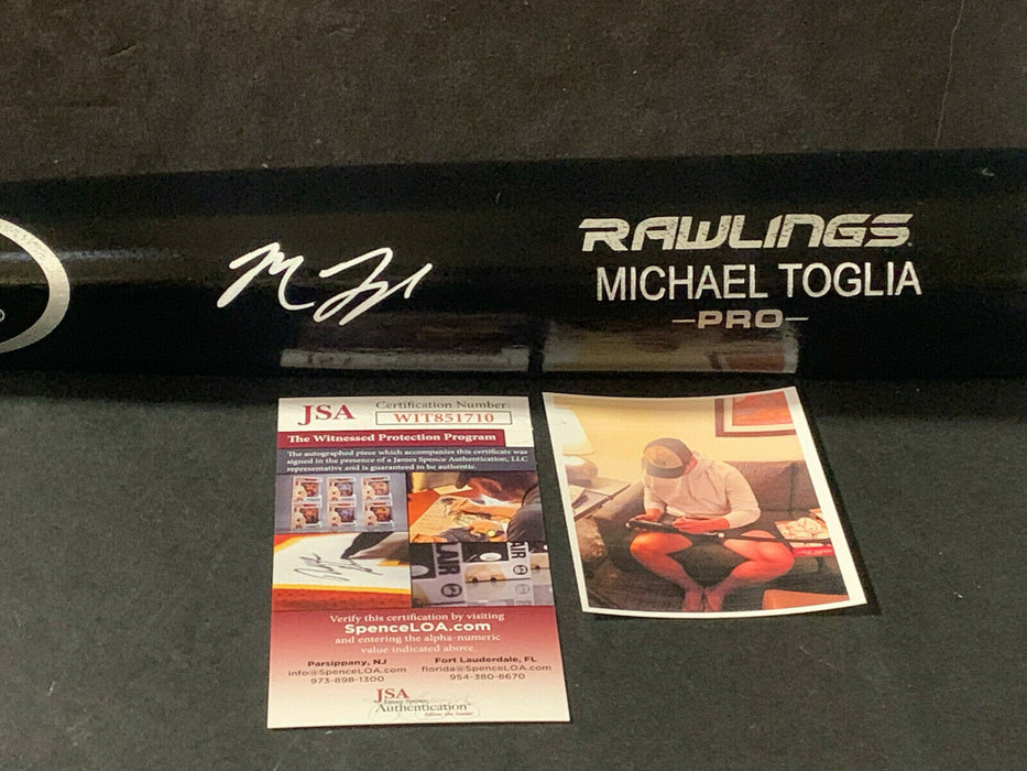 Michael Toglia Colorado Rockies Auto Signed Engraved Bat JSA WITNESS COA Black .