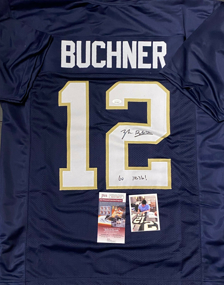Tyler Buchner Notre Dame Irish Autographed Signed Blue Jersey JSA WITNESS COA .