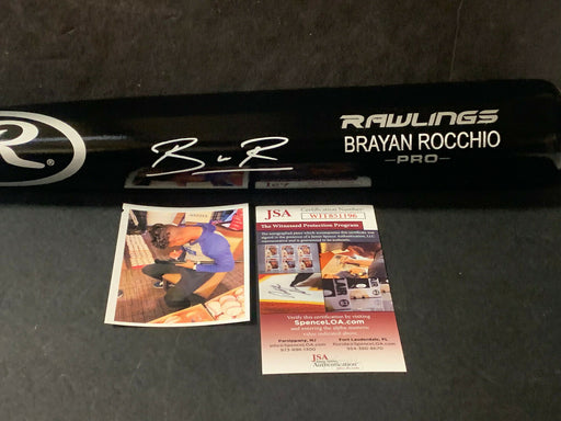 Brayan Rocchio Guardians Auto Signed Engraved Bat JSA WITNESS COA Black