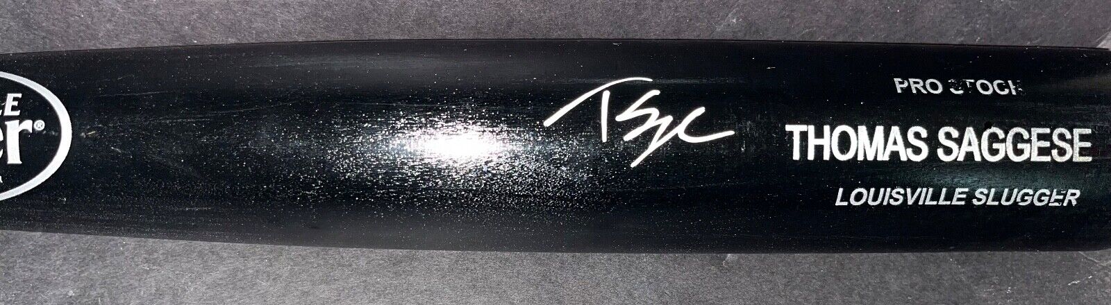 Thomas Saggese Cardinals Auto Signed Engraved Black Bat Beckett Rookie Holo LS
