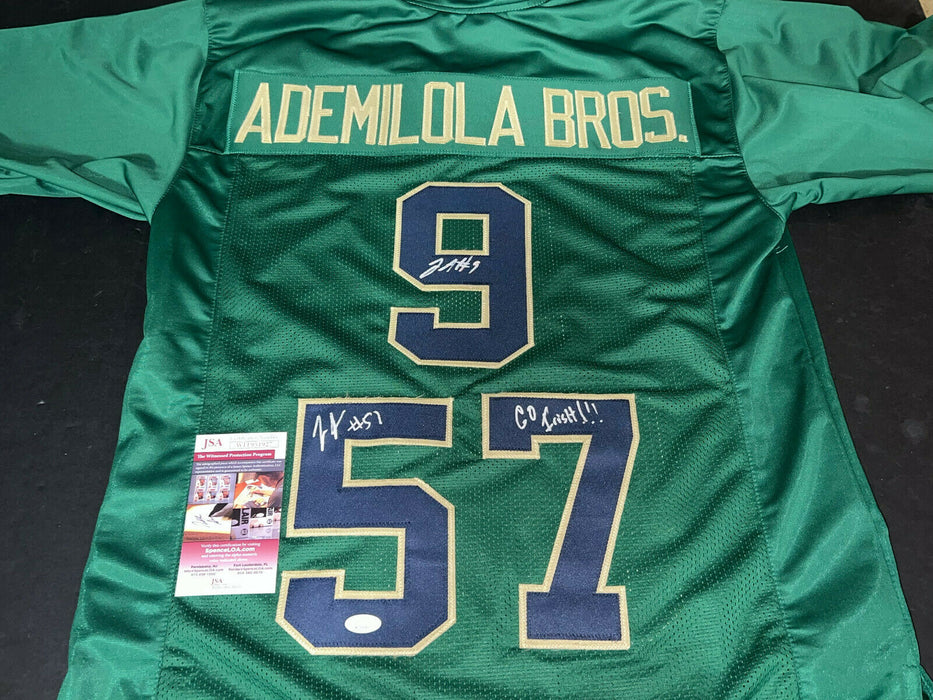 Justin Ademilola and Jayson  Notre Dame Irish Auto Signed Green Jersey JSA COA