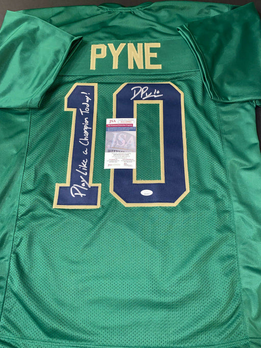 Drew Pyne Notre Dame Irish Auto Signed Green Jersey JSA COA Play Like a Champion