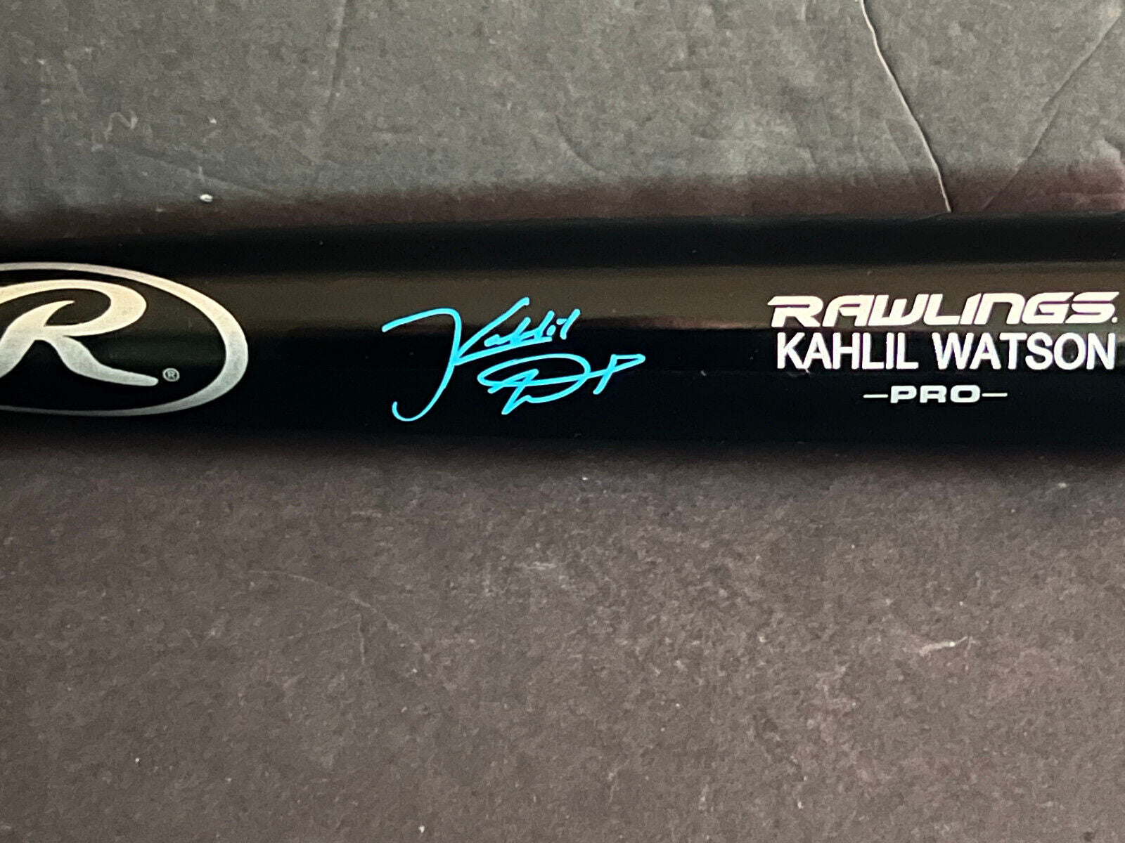 Kahlil Watson Miami Marlins Signed Engraved Bat Beckett COA Black