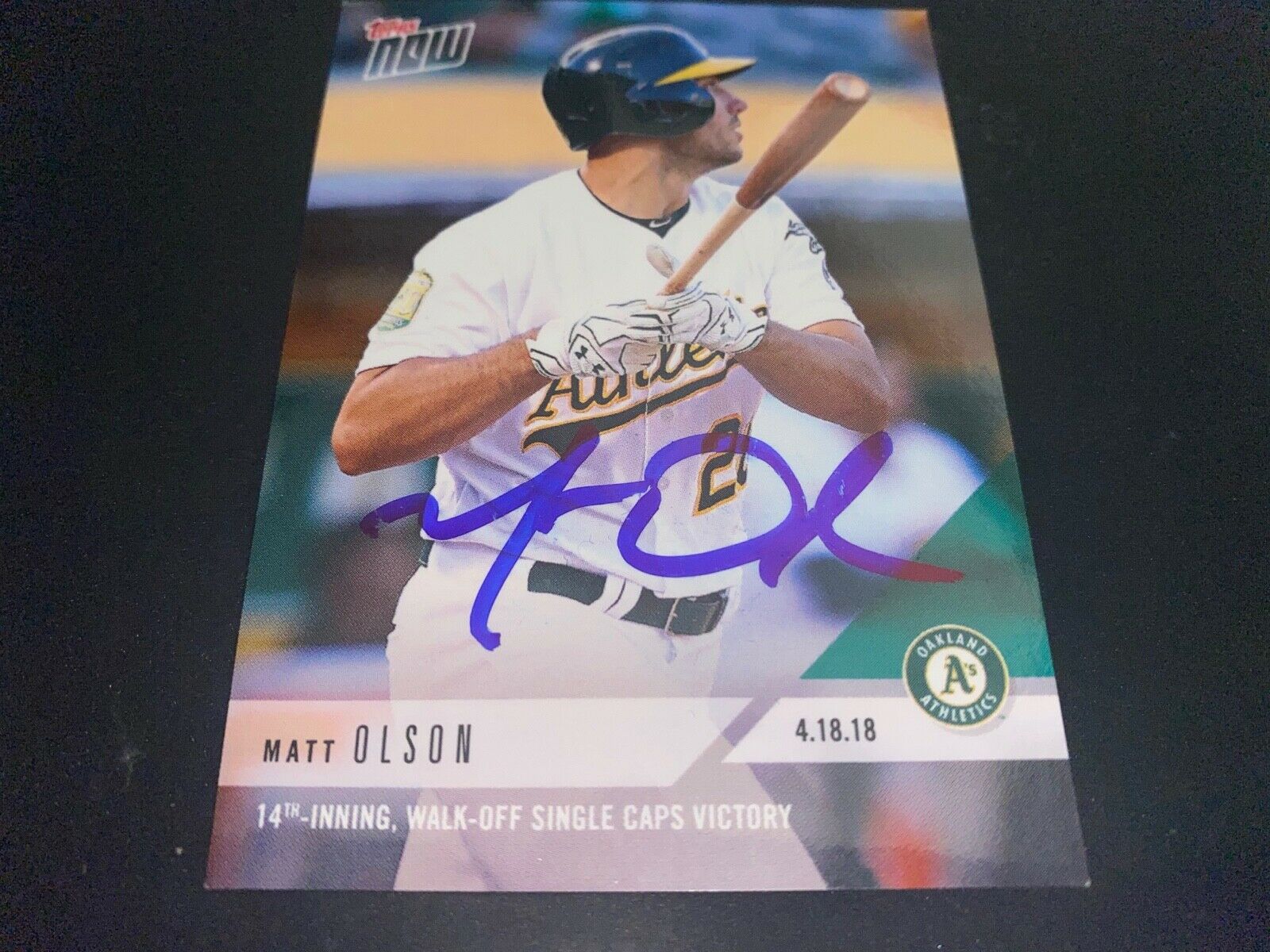 Matt Olson Oakland A's 2018 Autographed Signed Topps Now 14th Inning Walk-off .