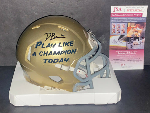Drew Pyne Notre Dame Auto Signed Play Like A Champion Mini Helmet JSA COA .