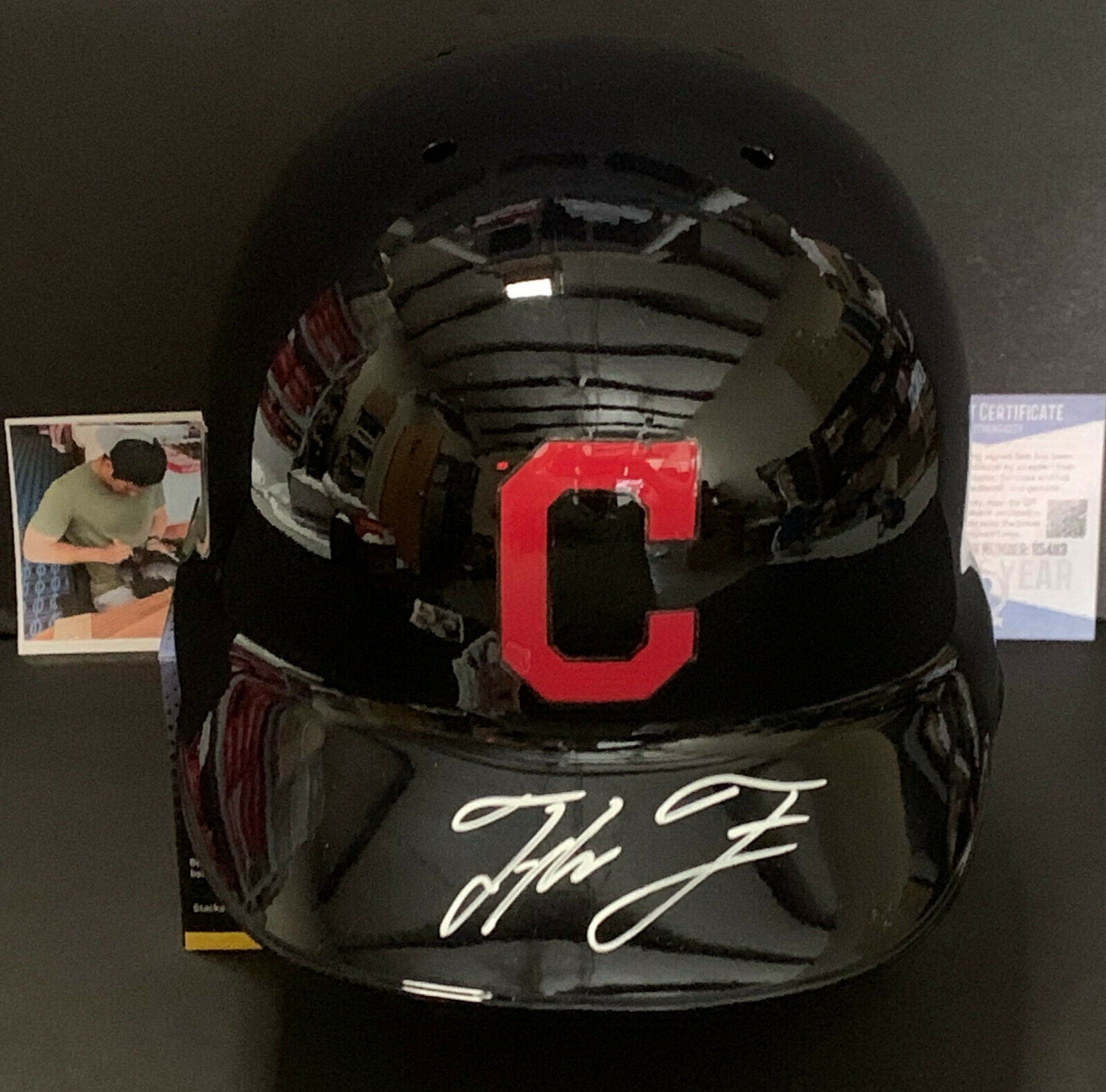 Tyler Freeman Indians Guarians Auto Signed Full Size Helmet Beckett COA