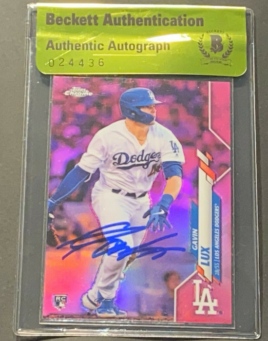Gavin Lux Dodgers Auto Signed 2020 Topps Chrome PINK Refractor BECKETT BAS '