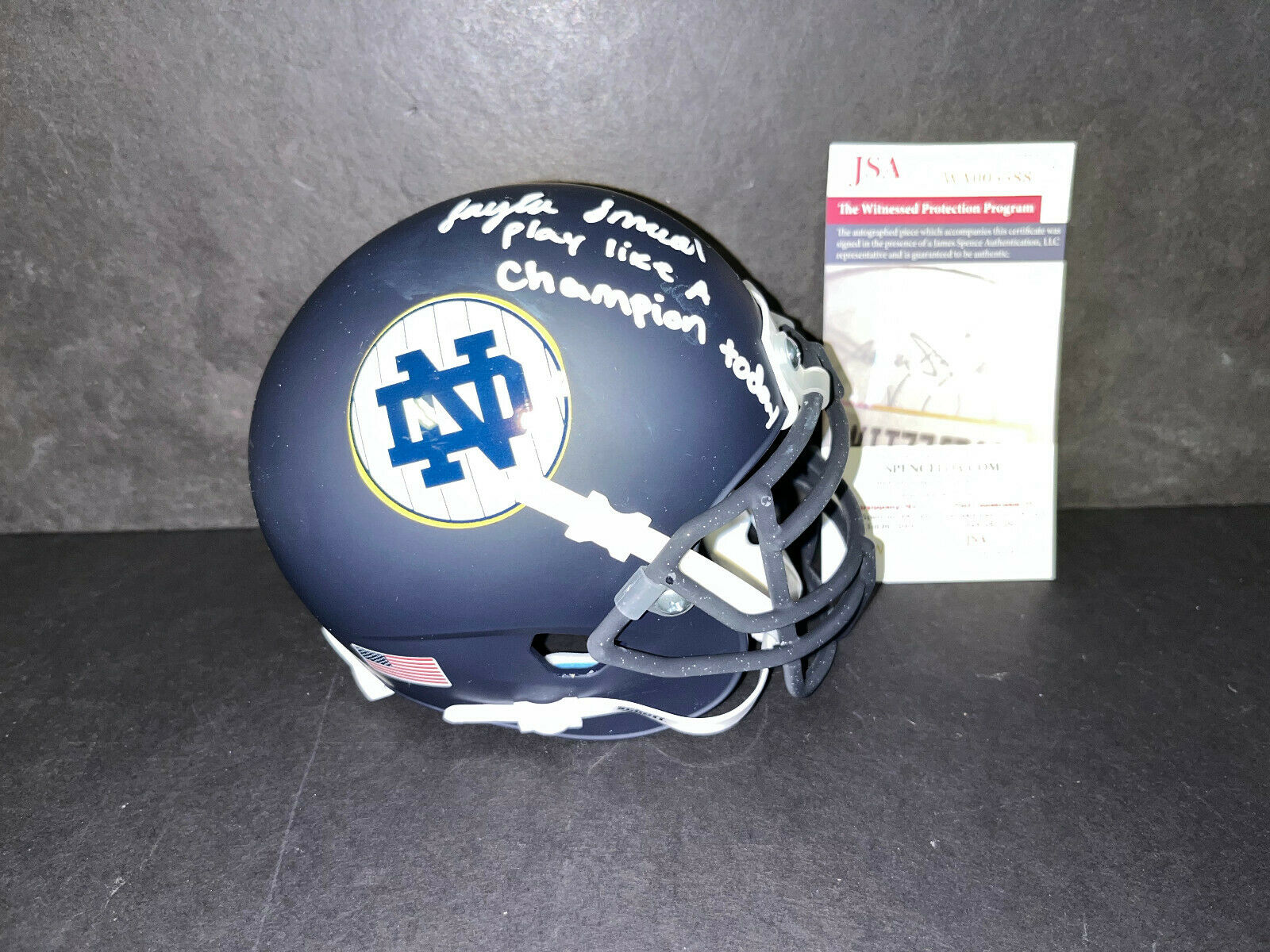 Jaylen Sneed Notre Dame New York Auto Signed Mini Helmet JSA COA PLCT