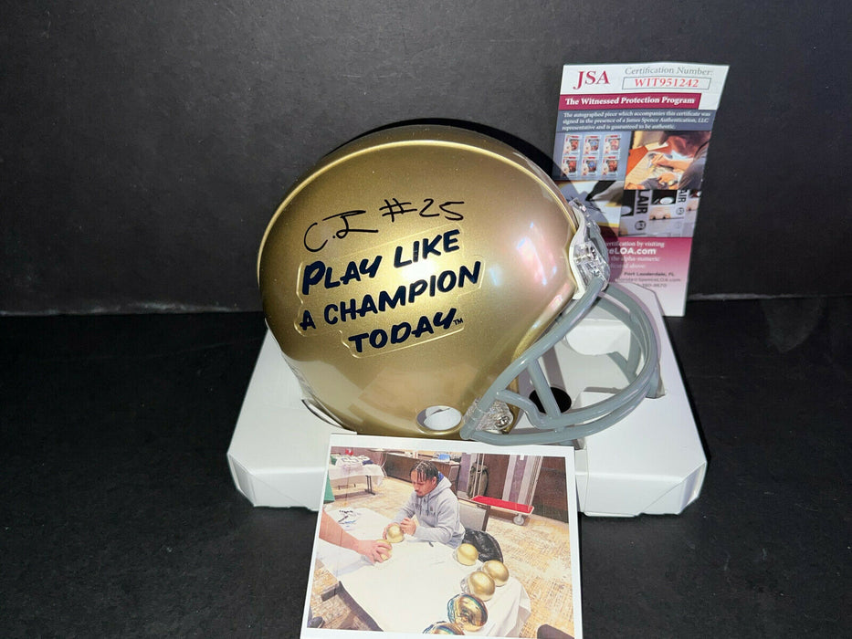 Chris Tyree Notre Dame Auto Signed Play Like a Champion Mini Helmet JSA COA
