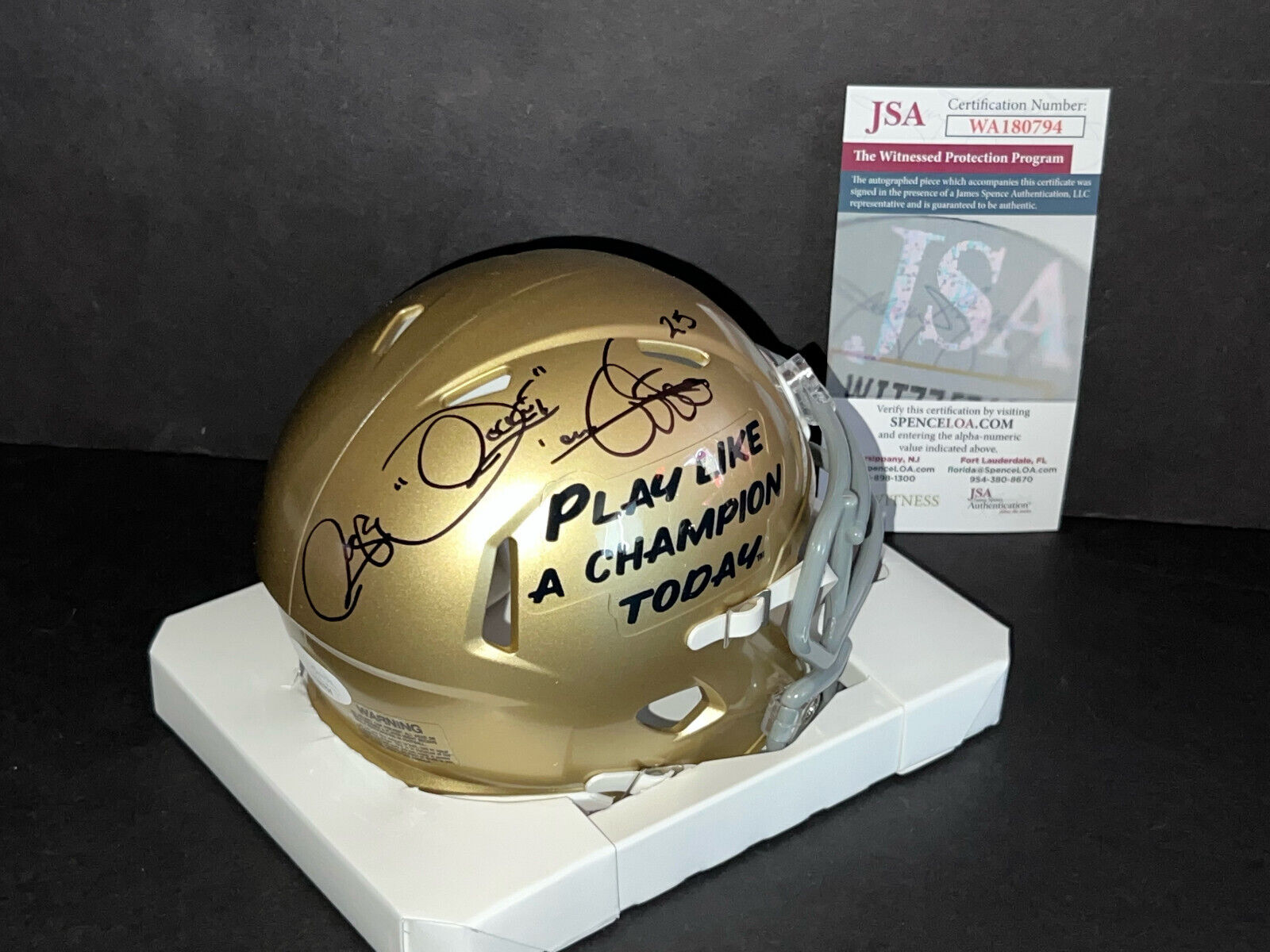 Rocket Ismail Notre Dame Auto Signed Play Like a Champion Mini Helmet JSA COA