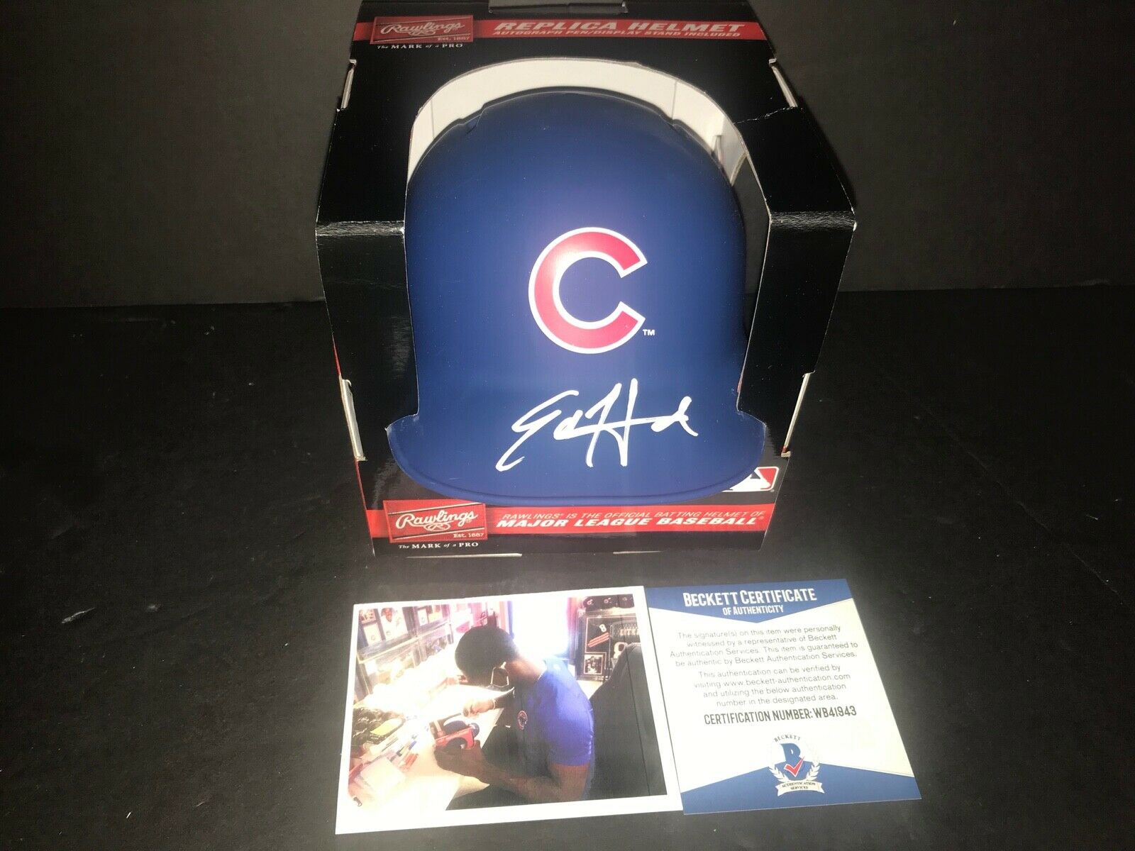 Ed Howard Chicago Cubs Signed Matte Mini Helmet Beckett WITNESS COA 1