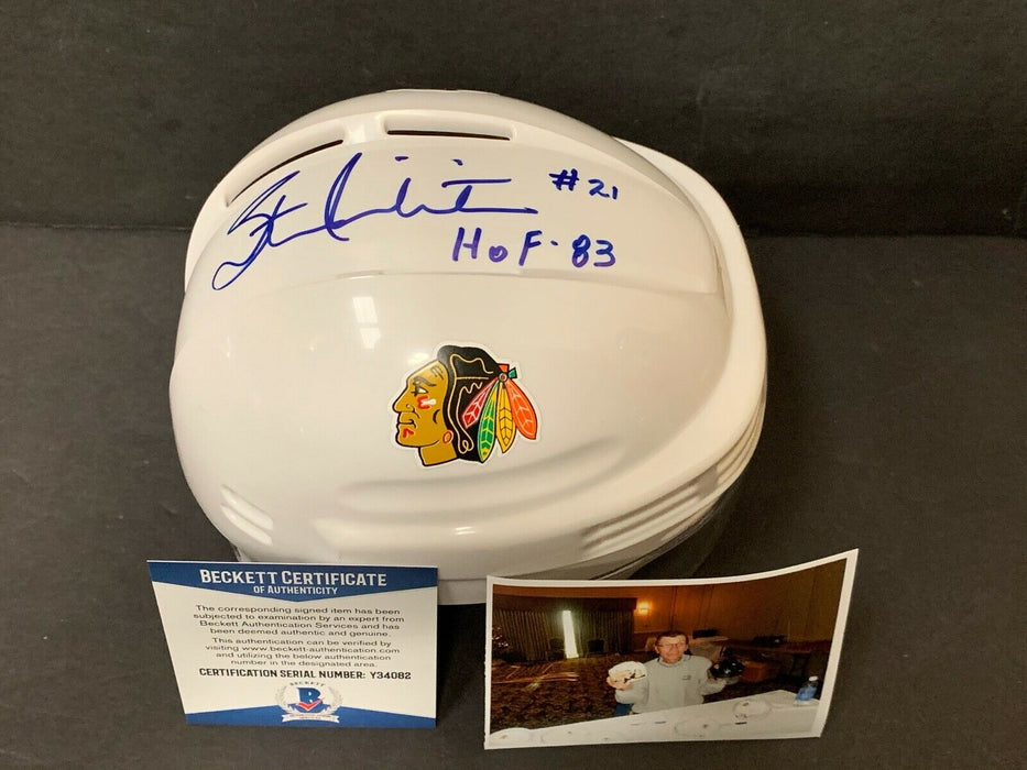 Stan Mikita Blackhawks Autographed Signed Mini Helmet BECKETT COA HOF 83 White