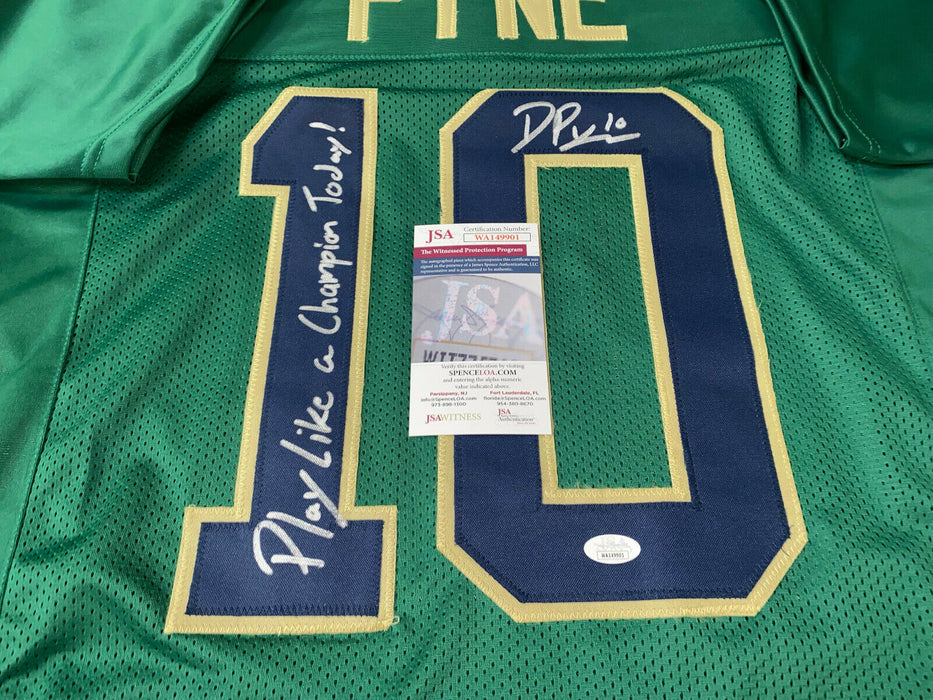 Drew Pyne Notre Dame Irish Auto Signed Green Jersey JSA COA Play Like a Champion