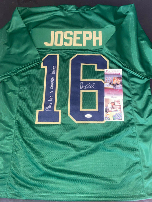Brandon Joseph Notre Dame Irish Autographed Signed Green Jersey JSA COA
