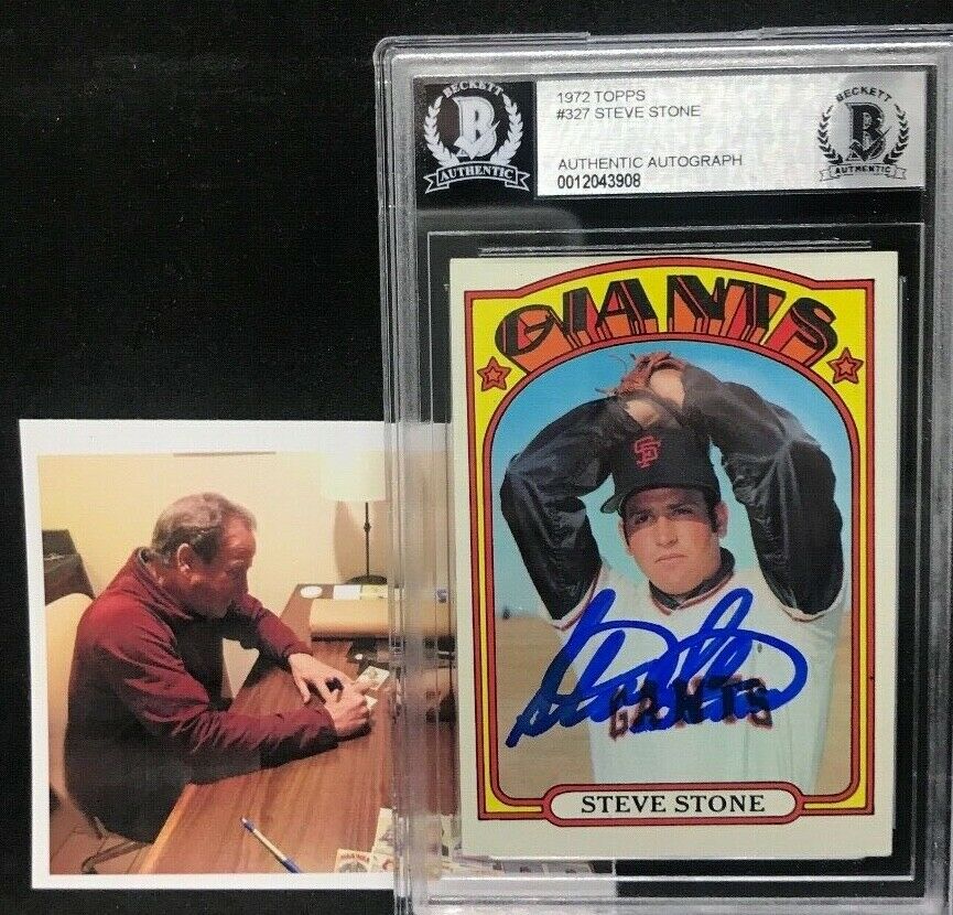 Steve Stone Giants White Sox Autographed Signed 1972 Topps Card Beckett Cert 5