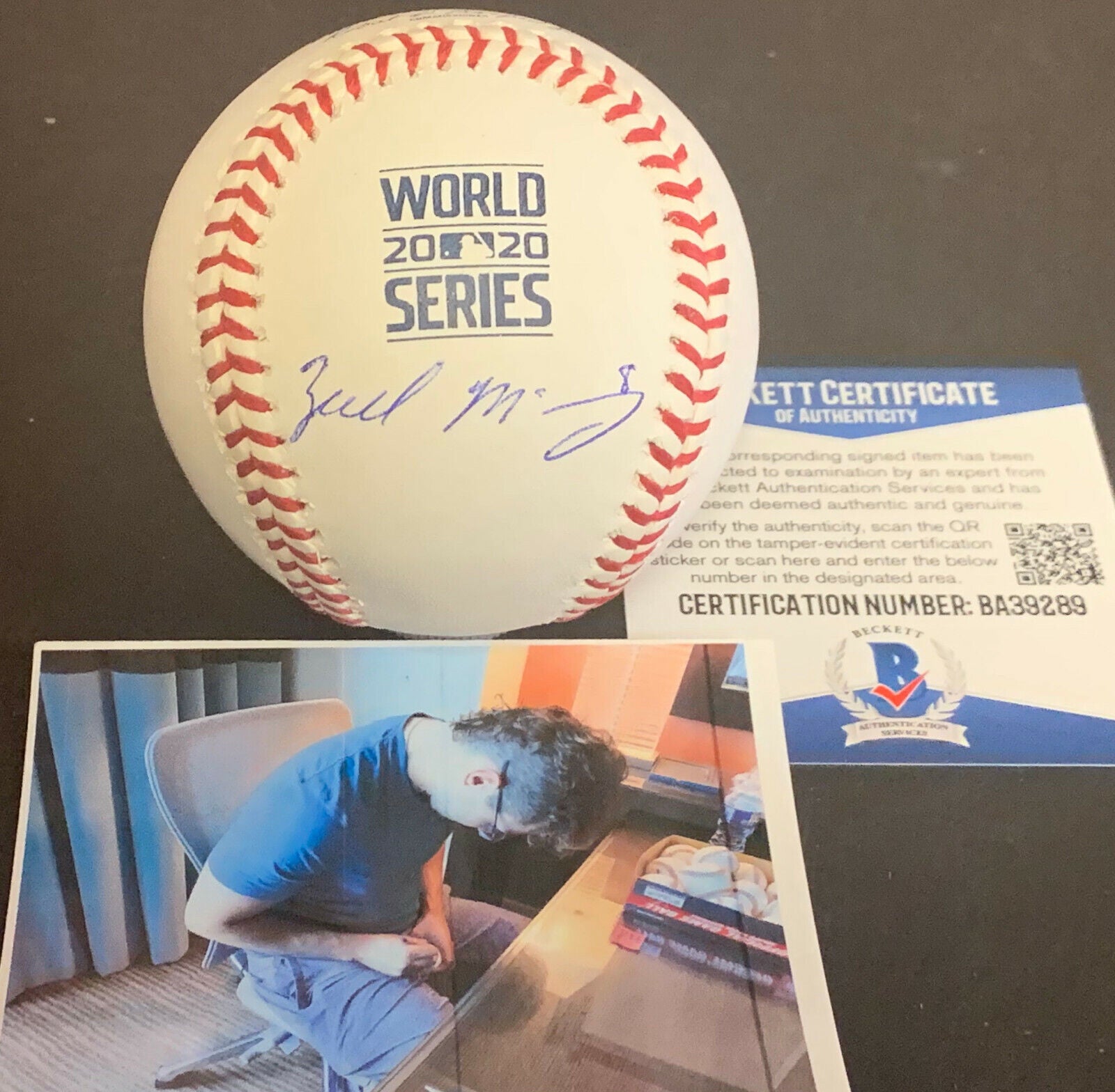 Zach McKinstry Dodgers Auto Signed 2020 World Series MLB Baseball Beckett COA .